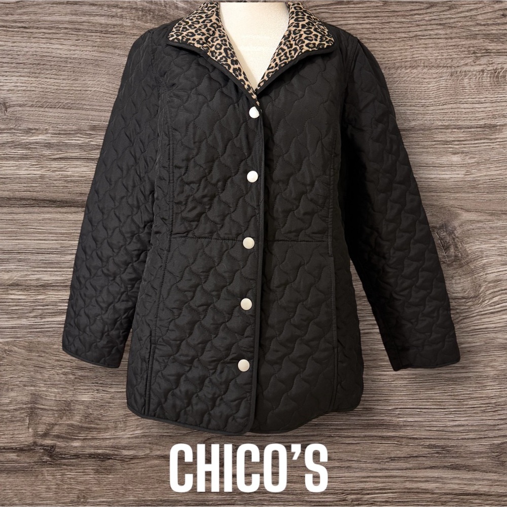 CHICO’S Cheetah Reversible Quilt Jacket Sz 0 - Picture 2 of 16
